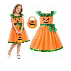 Girls Pumpkin Halloween Costume Dress Bag NWT Size 8/130 ReliBeauty